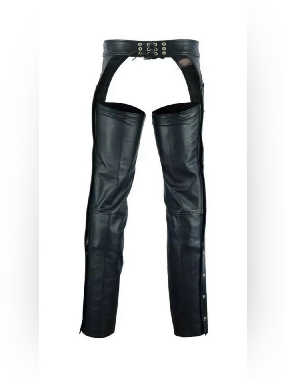 AJL Leather Chaps for Motorcycle Unisex Zip Up Leg Snap Lace Up Back Used Cond